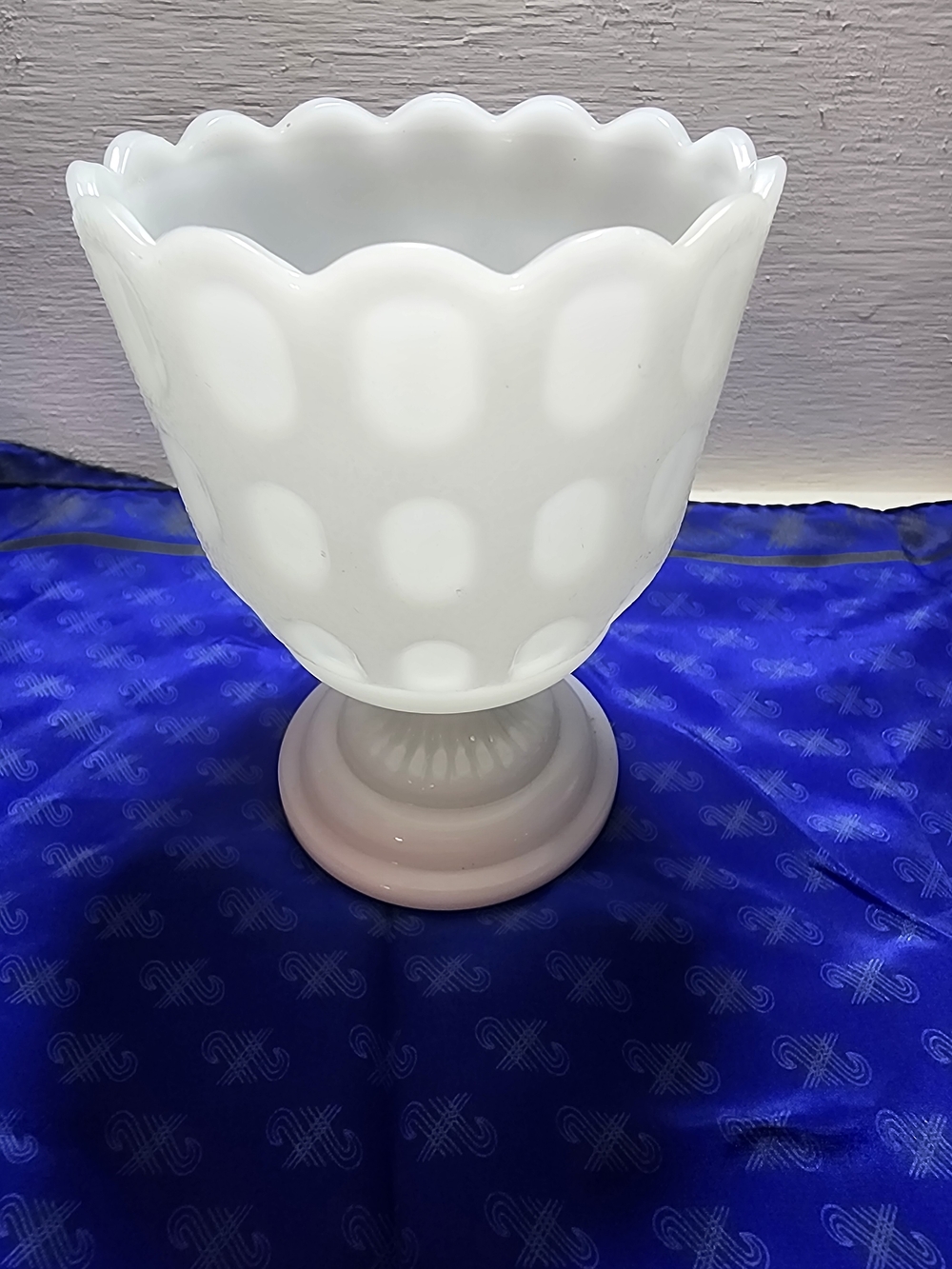 E J Brody VintageWhite Scalloped Milk Glass Pedestal Vase
